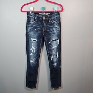 American Eagle Outfitters Women's Dark Blue Distressed Jeggings Jeans